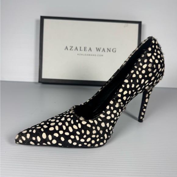 Azalea Wang Shoes - Azalea Wang Hall Black Multi Polka Dot Fur Haircalf Stiletto Pumps Heels